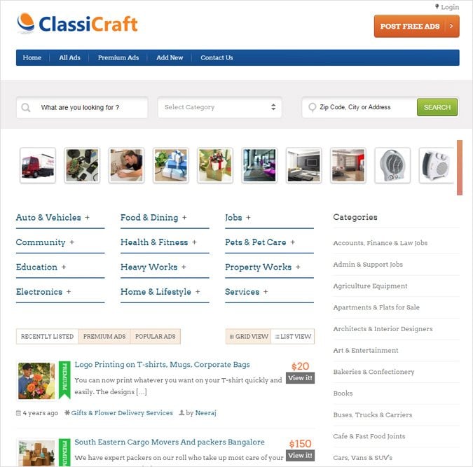 WordPress Classified Ad Listing Theme