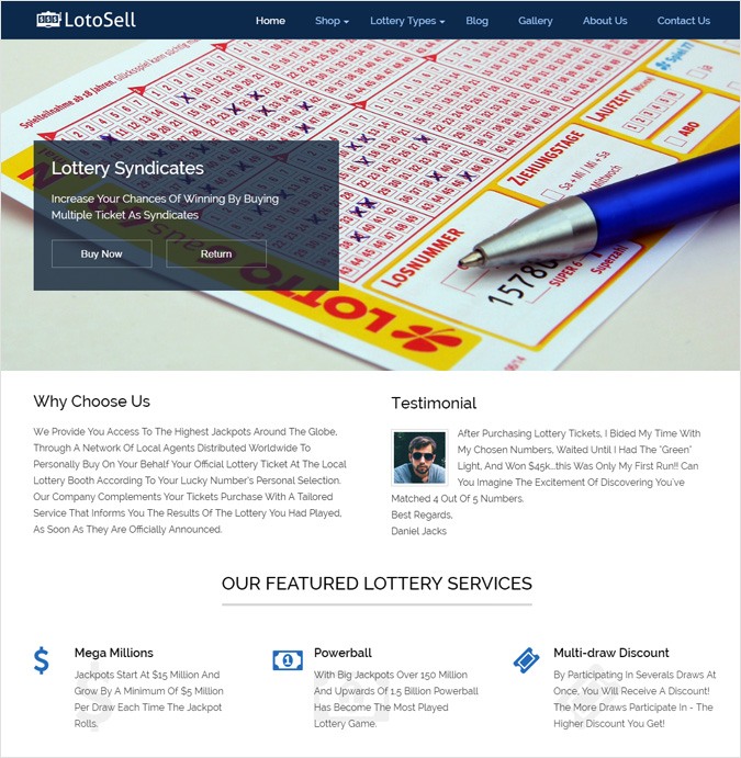 Lottery Ticket Sale WordPress Theme