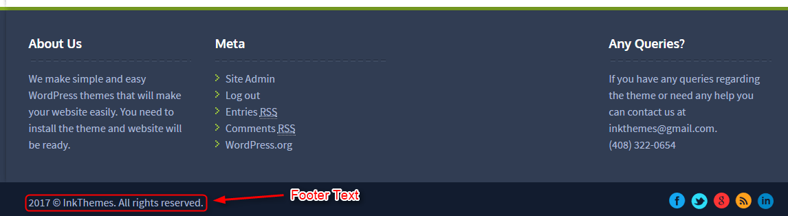 Front end Footer text