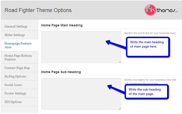 Home Page feature settings