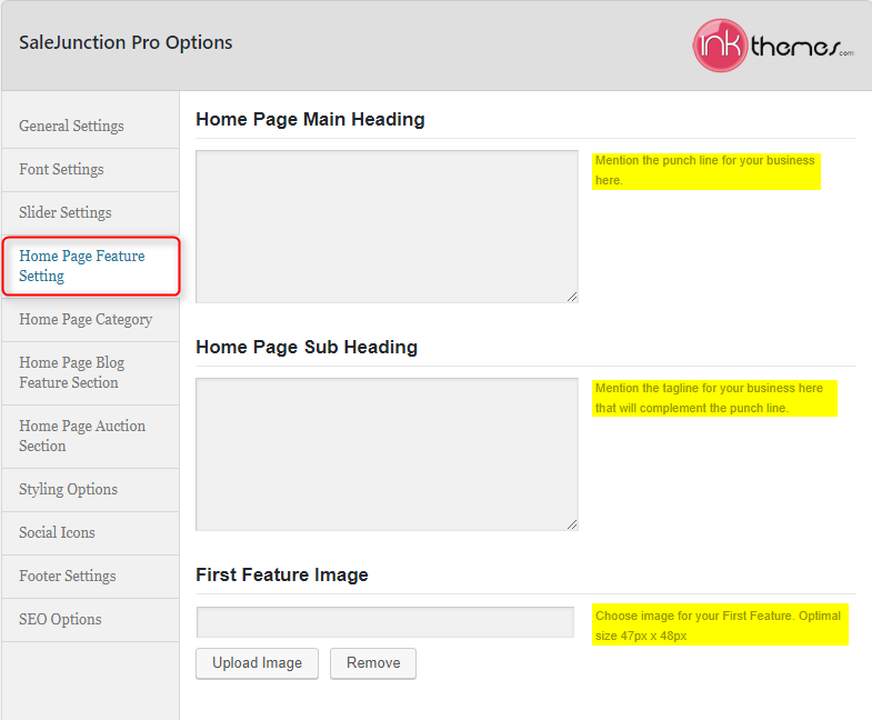 Home Page Feature Setting