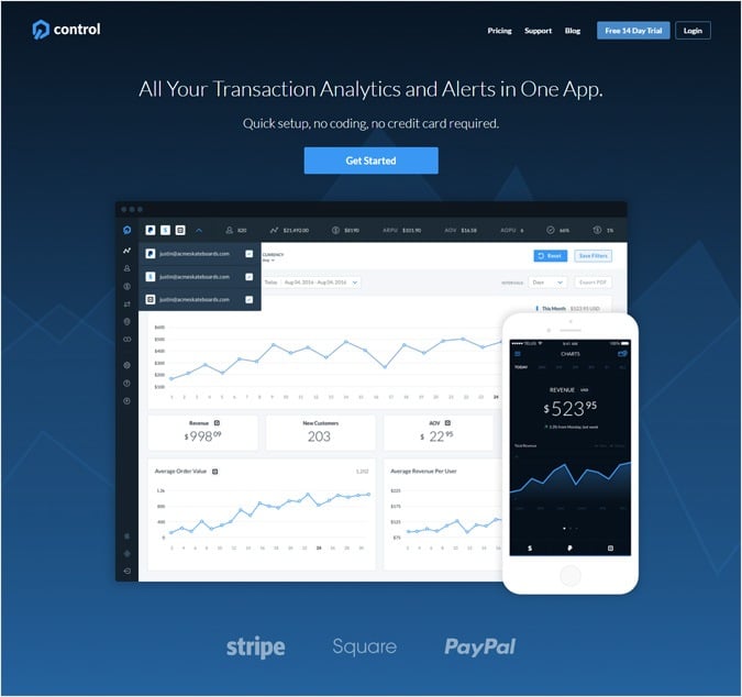 GetControl - Best Payment Metrics Software - Analytics For PayPal Or Stripe