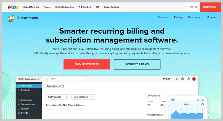 Zoho Subscription - Best Payment Metrics Software - Analytics For PayPal Or Stripe