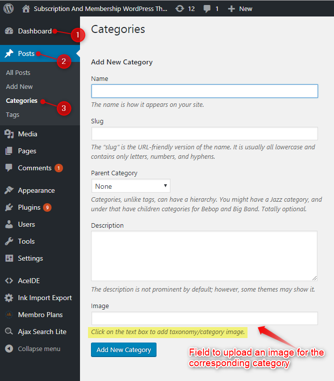 Categories Taxonomy Image Setting