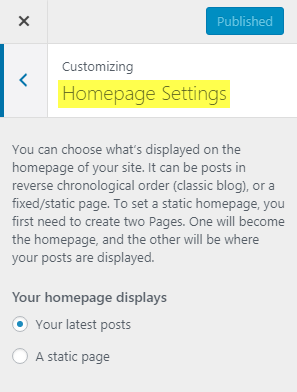 Membro Customizer_Homepage Settings