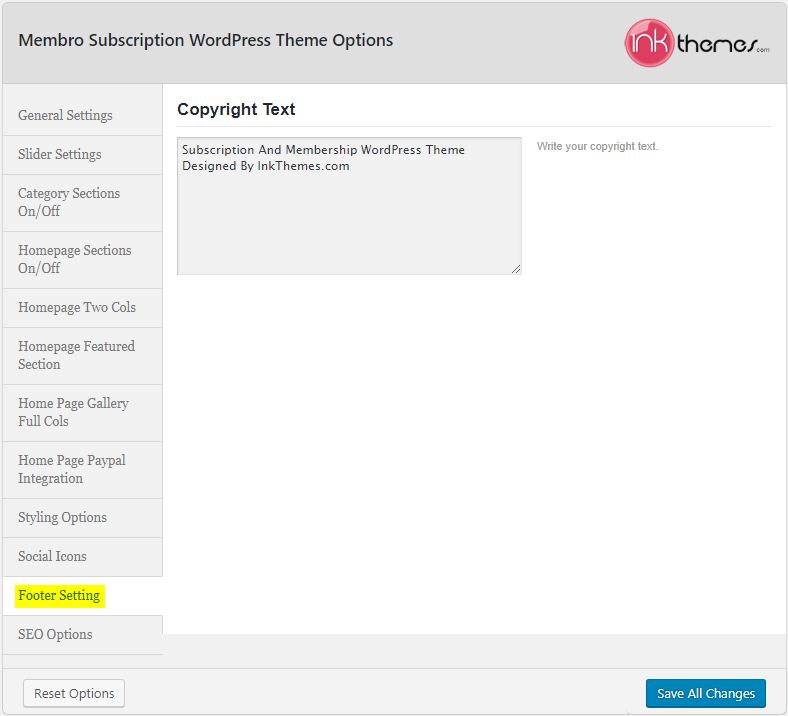 Membro_Theme Options_Footer Settings