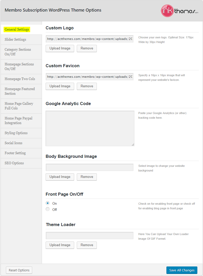 Membro_Theme Options_General Settings