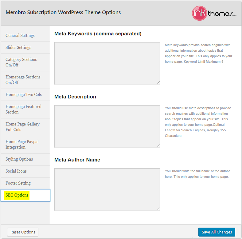 Membro_Theme Options_SEO Options