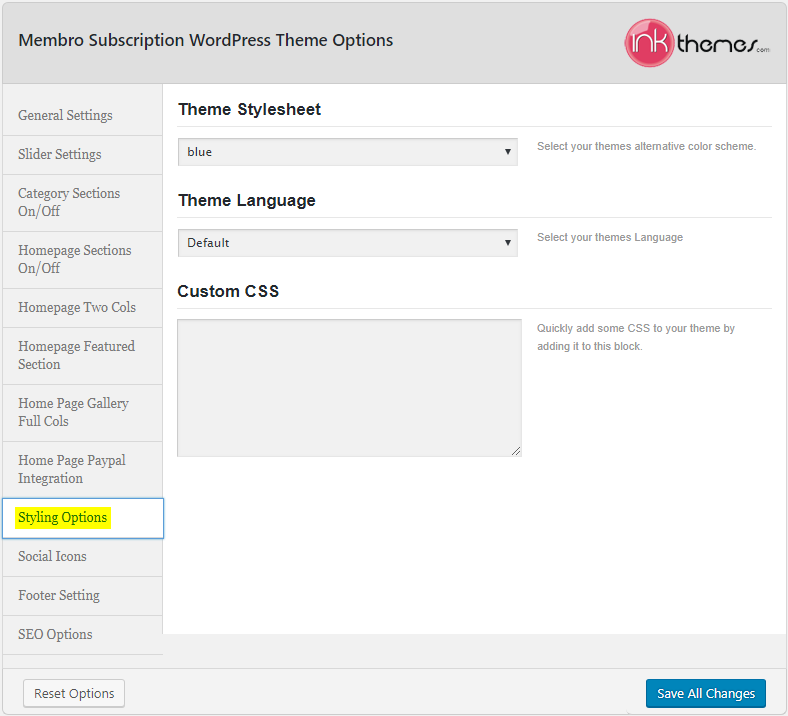 Membro_Theme Options_Styling Options