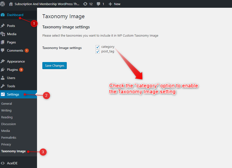 Taxonomy Image Setting