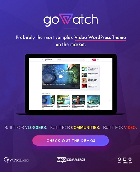 goWatch Video Sharing WordPress Theme