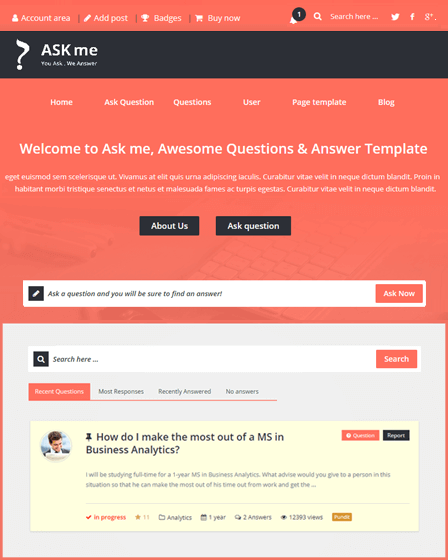 Ask Me WordPress Theme