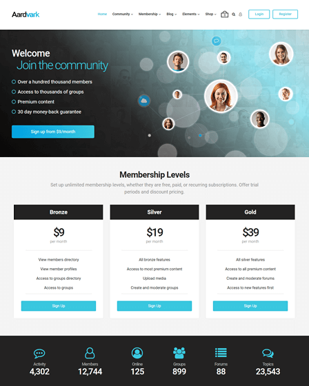 Aardvark - Membership &amp; Community WordPress Theme | InkThemes