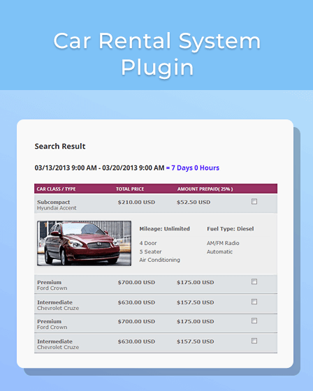 WordPress Car Rental Plugin