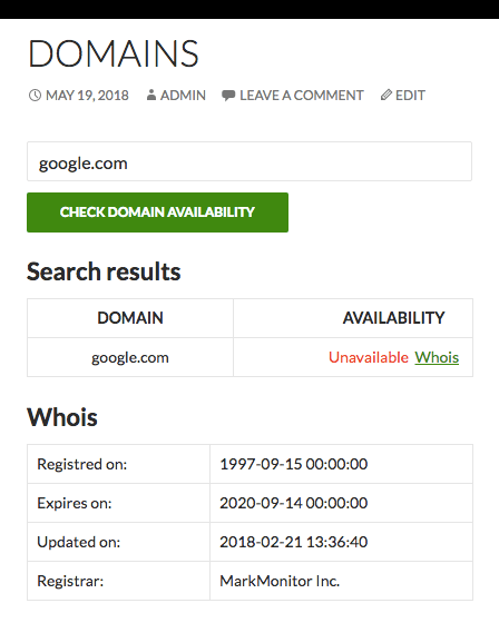 Domains Names Checker WordPress Plugin