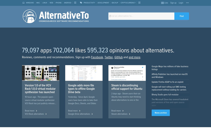 AlternativeTo - Product Review Sites