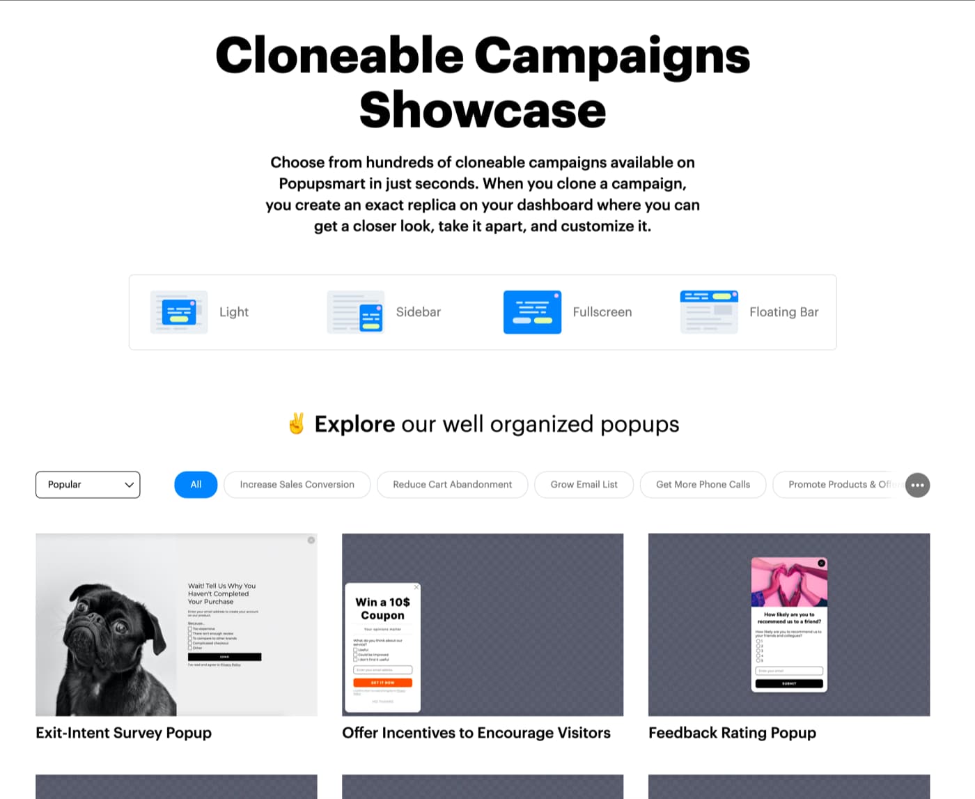 Popupsmart showcase tool